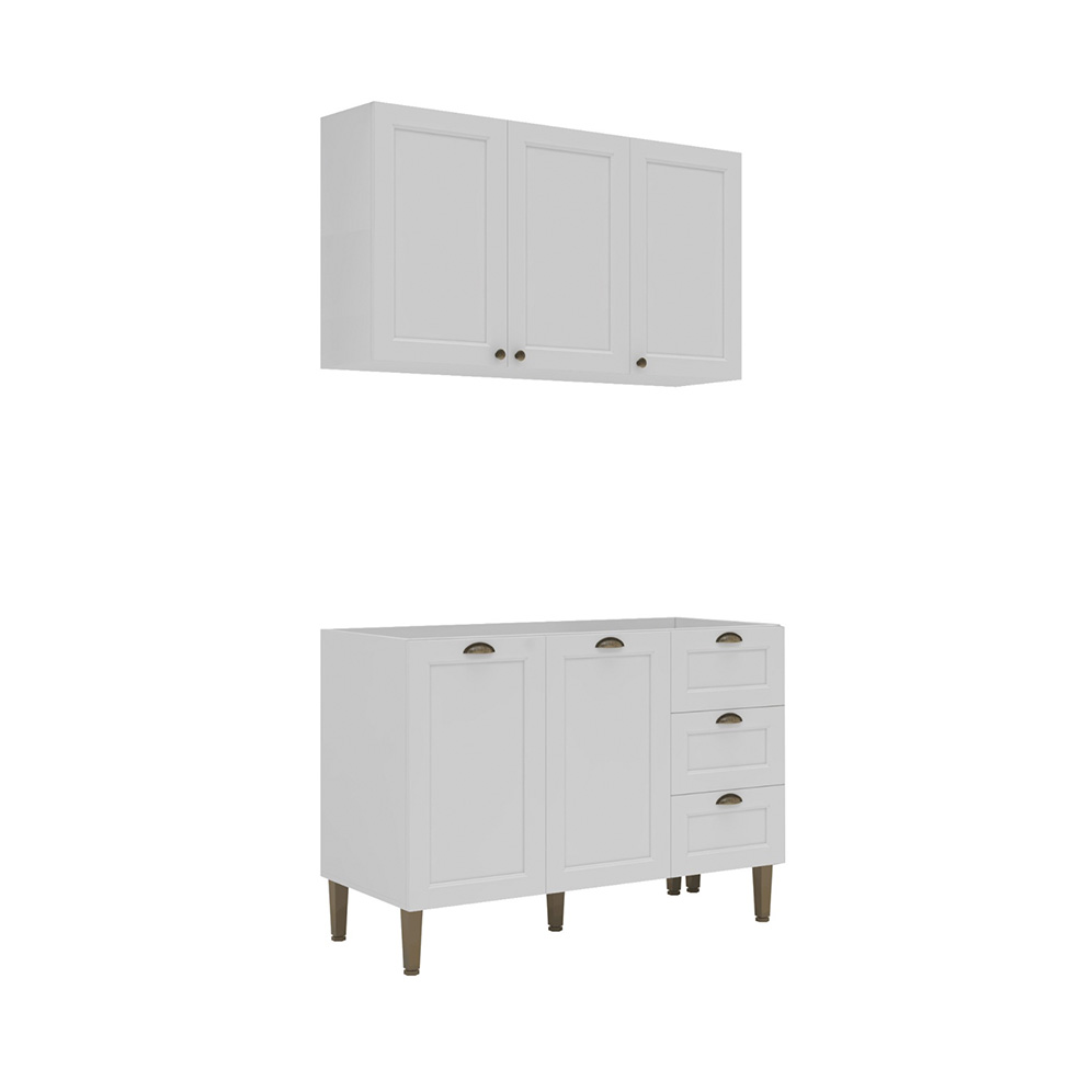 Cozinha Compacta Lavanda 5 Portas 3 Gavetas Branca