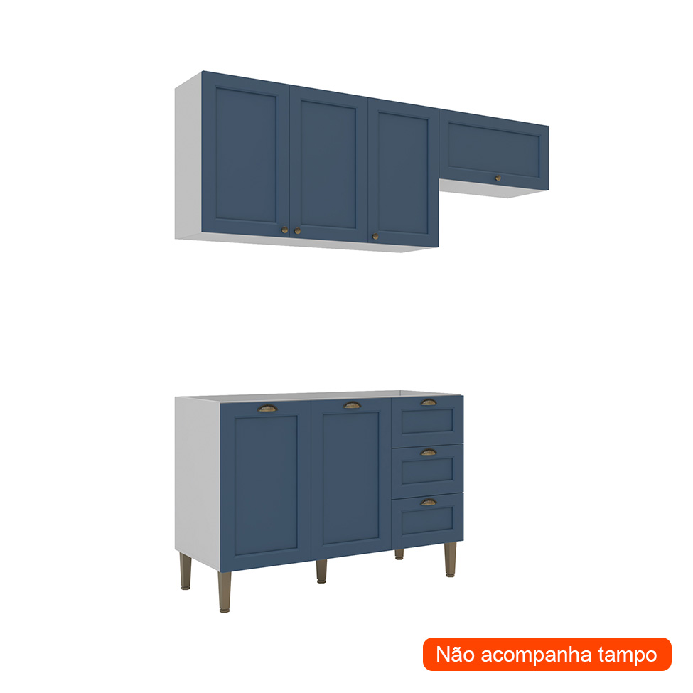Cozinha Compacta Lavanda 6 Portas 3 Gavetas Azul e Branco