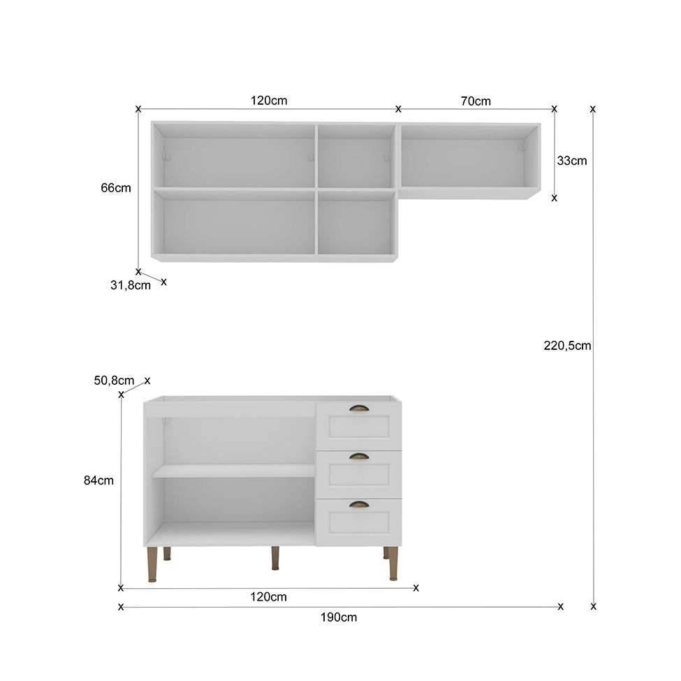 Cozinha Compacta Lavanda 6 Portas 3 Gavetas Branca