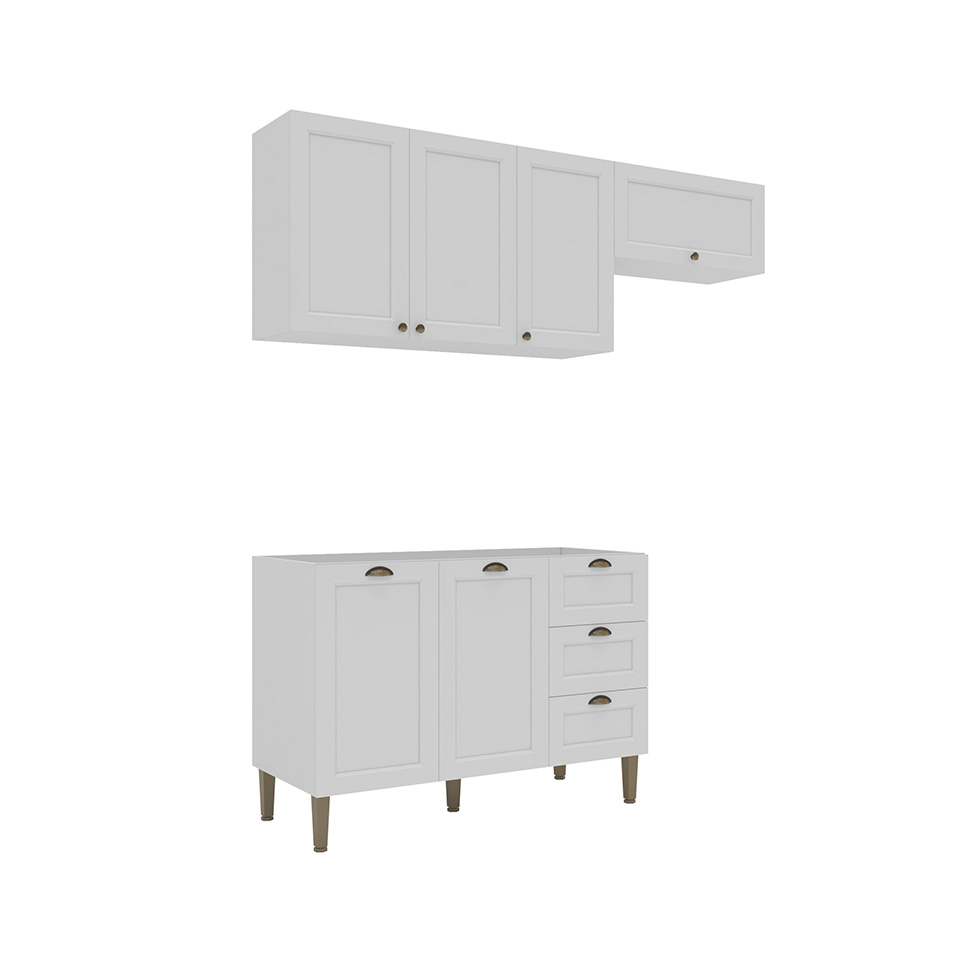 Cozinha Compacta Lavanda 6 Portas 3 Gavetas Branca
