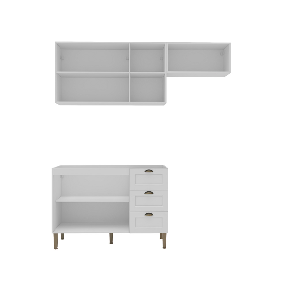 Cozinha Compacta Lavanda 6 Portas 3 Gavetas Branca