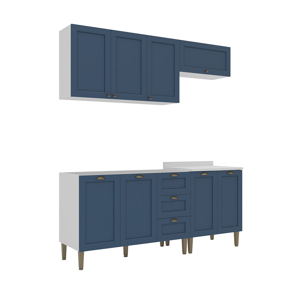 Cozinha Compacta Lavanda 8 Portas 3 Gavetas Azul e Branco