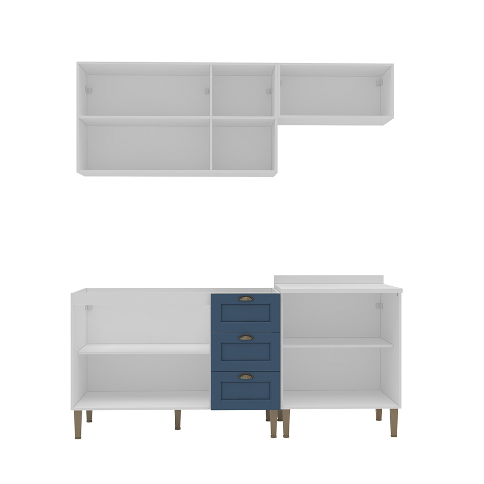 Cozinha Compacta Lavanda 8 Portas 3 Gavetas Azul e Branco