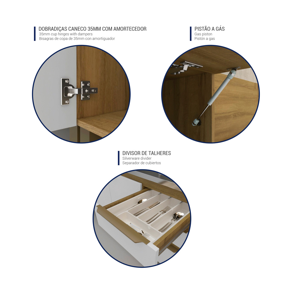 Cozinha Compacta Magnólia com Armário Aéreo 4 Portas 3 Gavetas Mel e Grafite