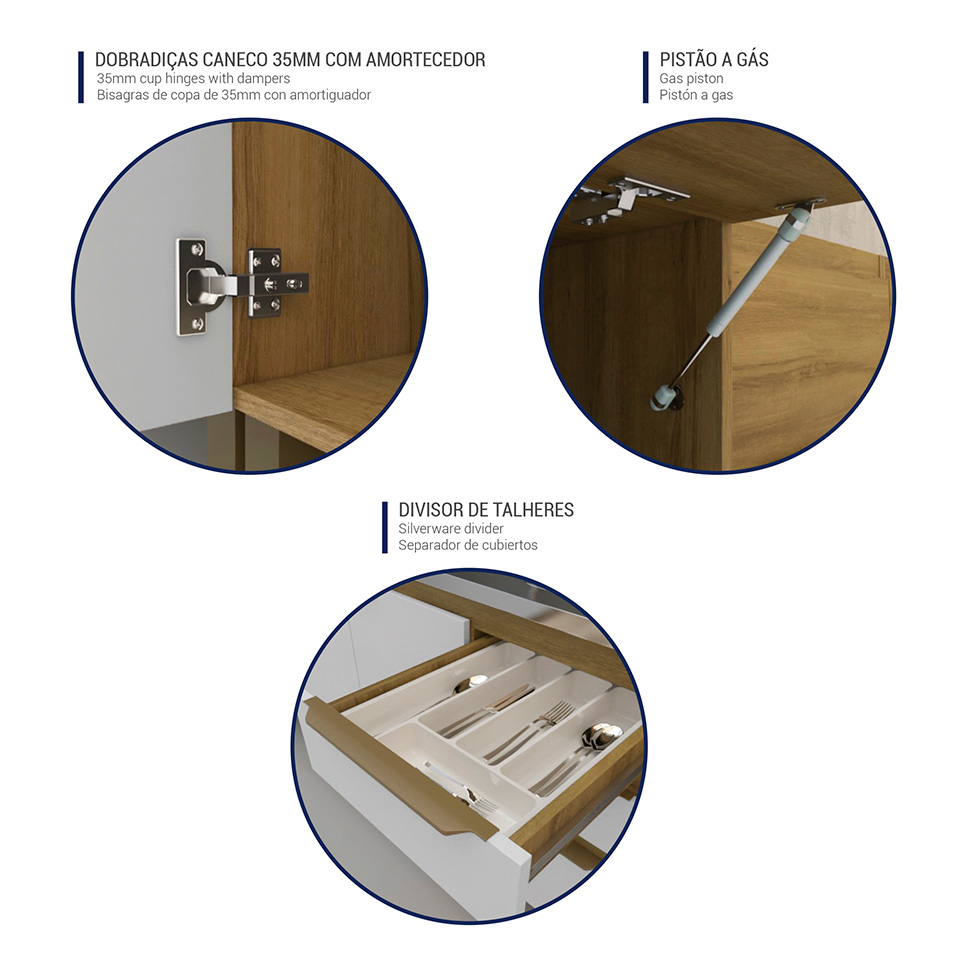 Cozinha Compacta Magnólia com Armário Aéreo 4 Portas 3 Gavetas Mel e Verde
