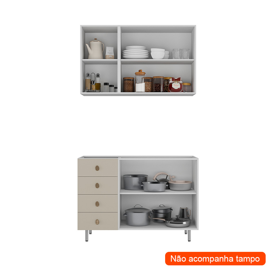 Cozinha Compacta Maranello 100% MDF 5 Portas 4 Gavetas Bege