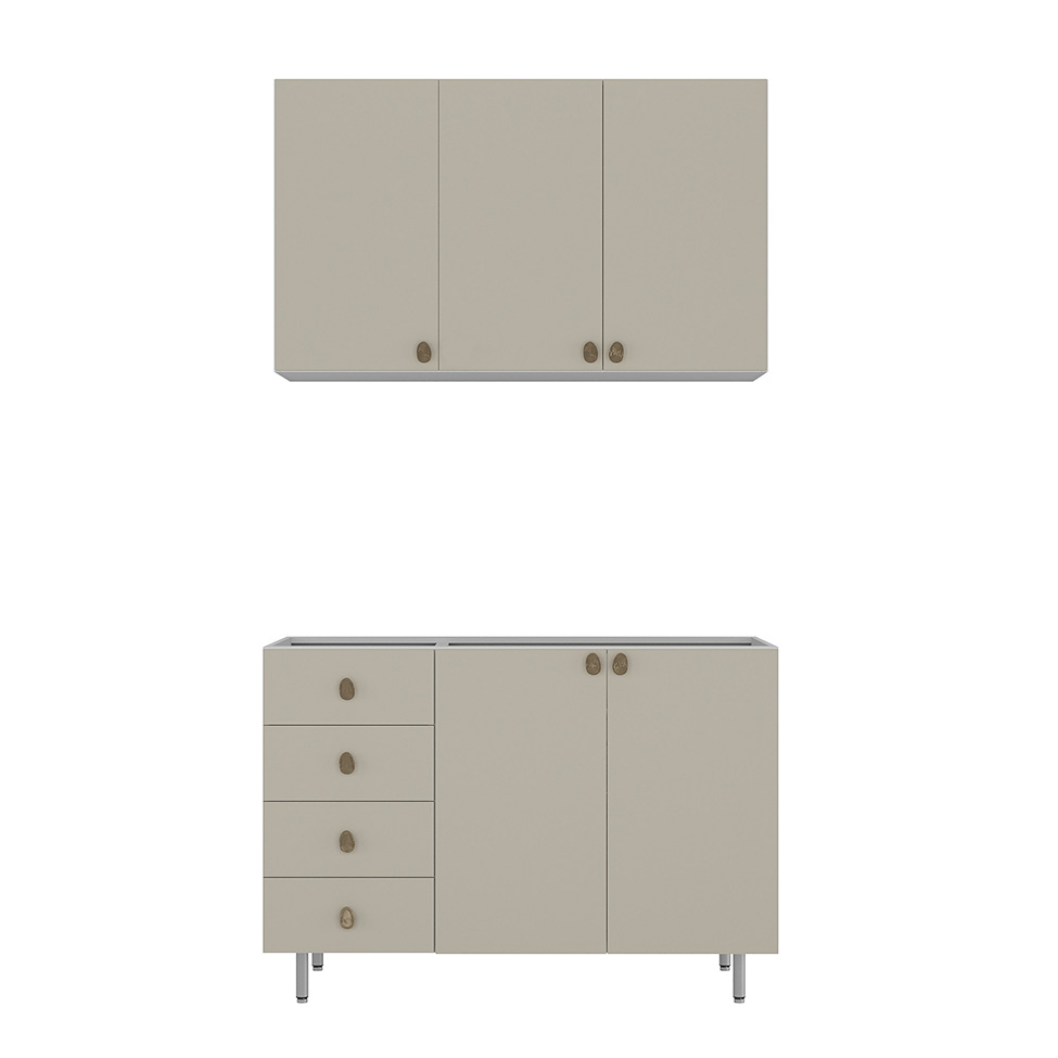 Cozinha Compacta Maranello 100% MDF 5 Portas 4 Gavetas Bege