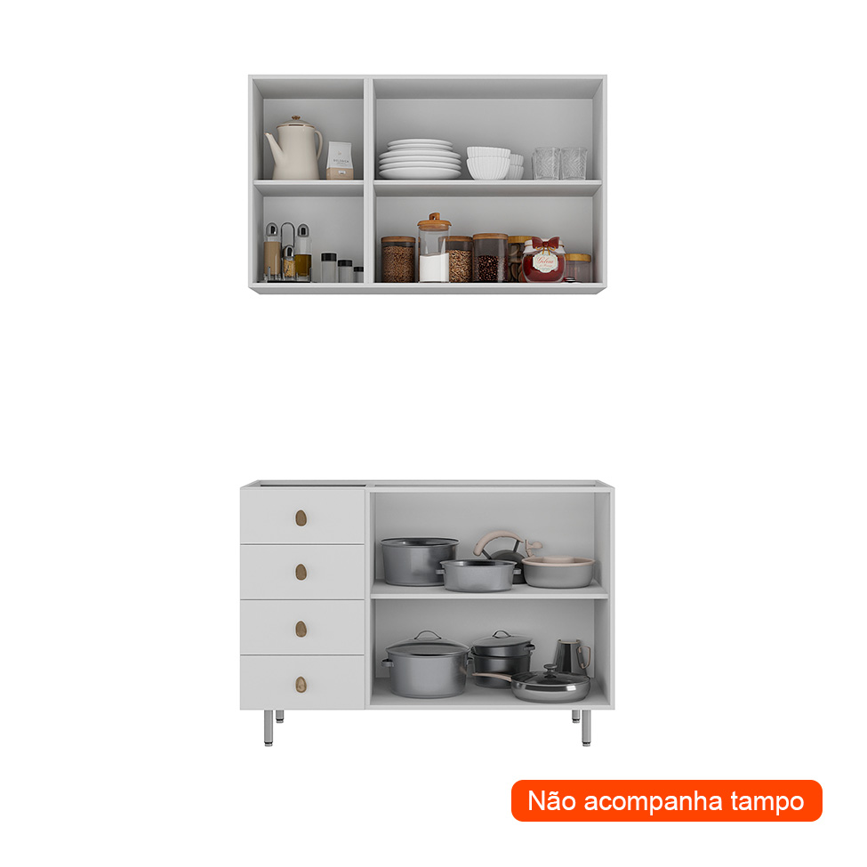Cozinha Compacta Maranello 100% MDF 5 Portas 4 Gavetas Branco