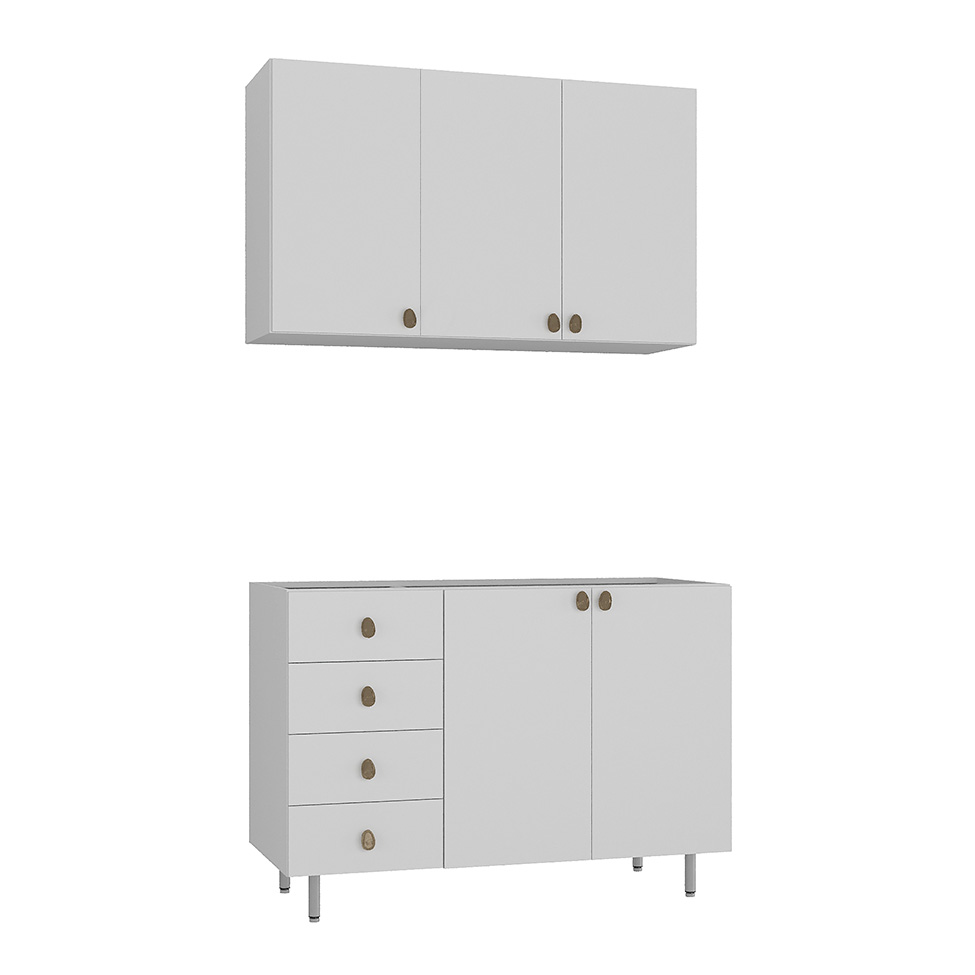 Cozinha Compacta Maranello 100% MDF 5 Portas 4 Gavetas Branco