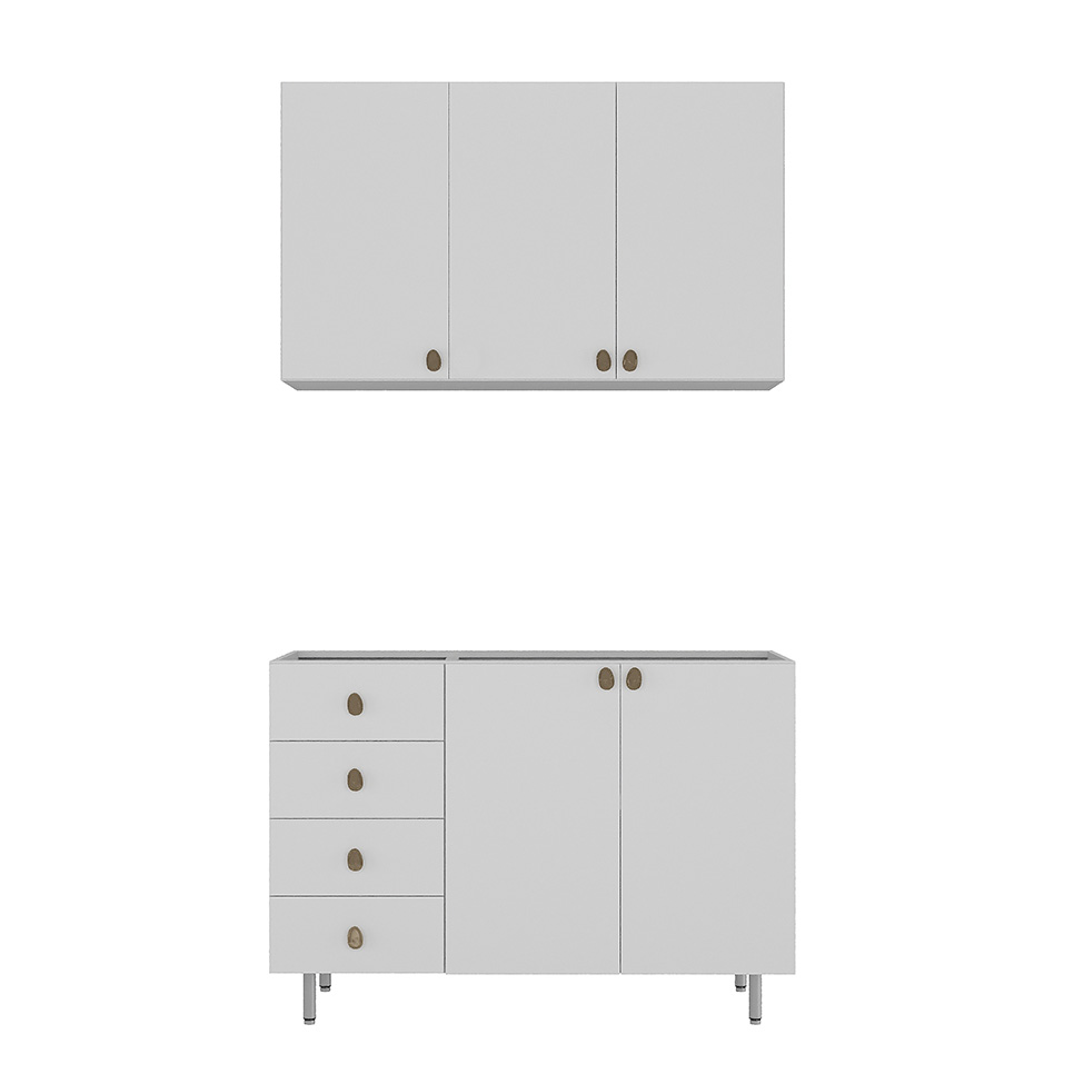 Cozinha Compacta Maranello 100% MDF 5 Portas 4 Gavetas Branco