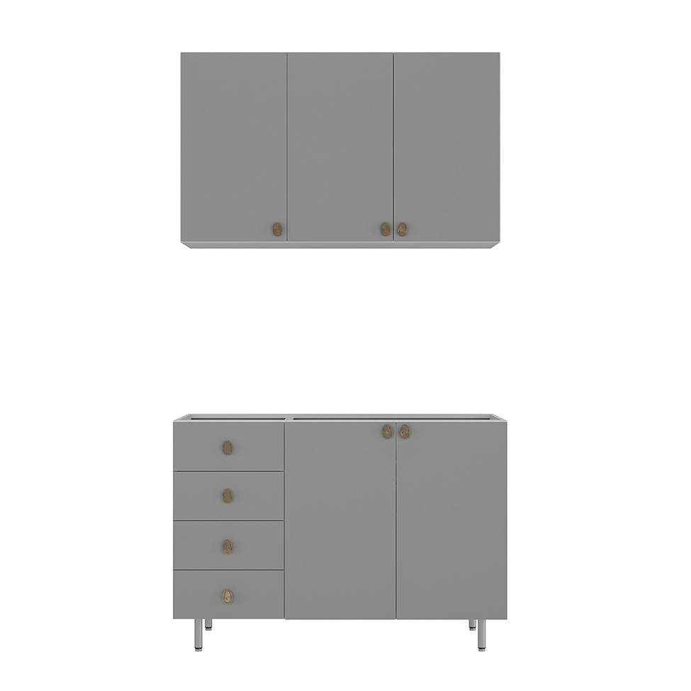 Cozinha Compacta Maranello 100% MDF 5 Portas 4 Gavetas Cinza