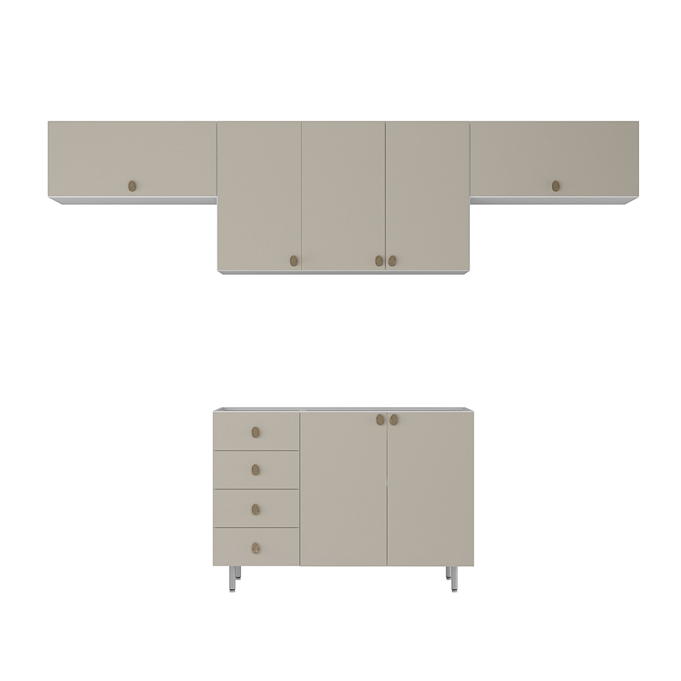 Cozinha Compacta Maranello 100% MDF 7 Portas 4 Gavetas Bege