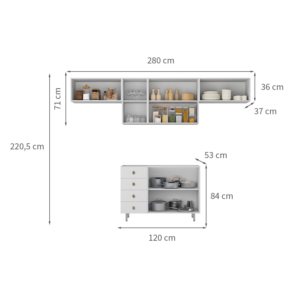 Cozinha Compacta Maranello 100% MDF 7 Portas 4 Gavetas Branco