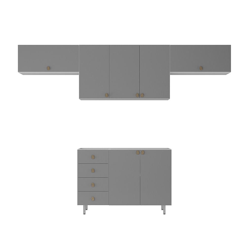 Cozinha Compacta Maranello 100% MDF 7 Portas 4 Gavetas Cinza