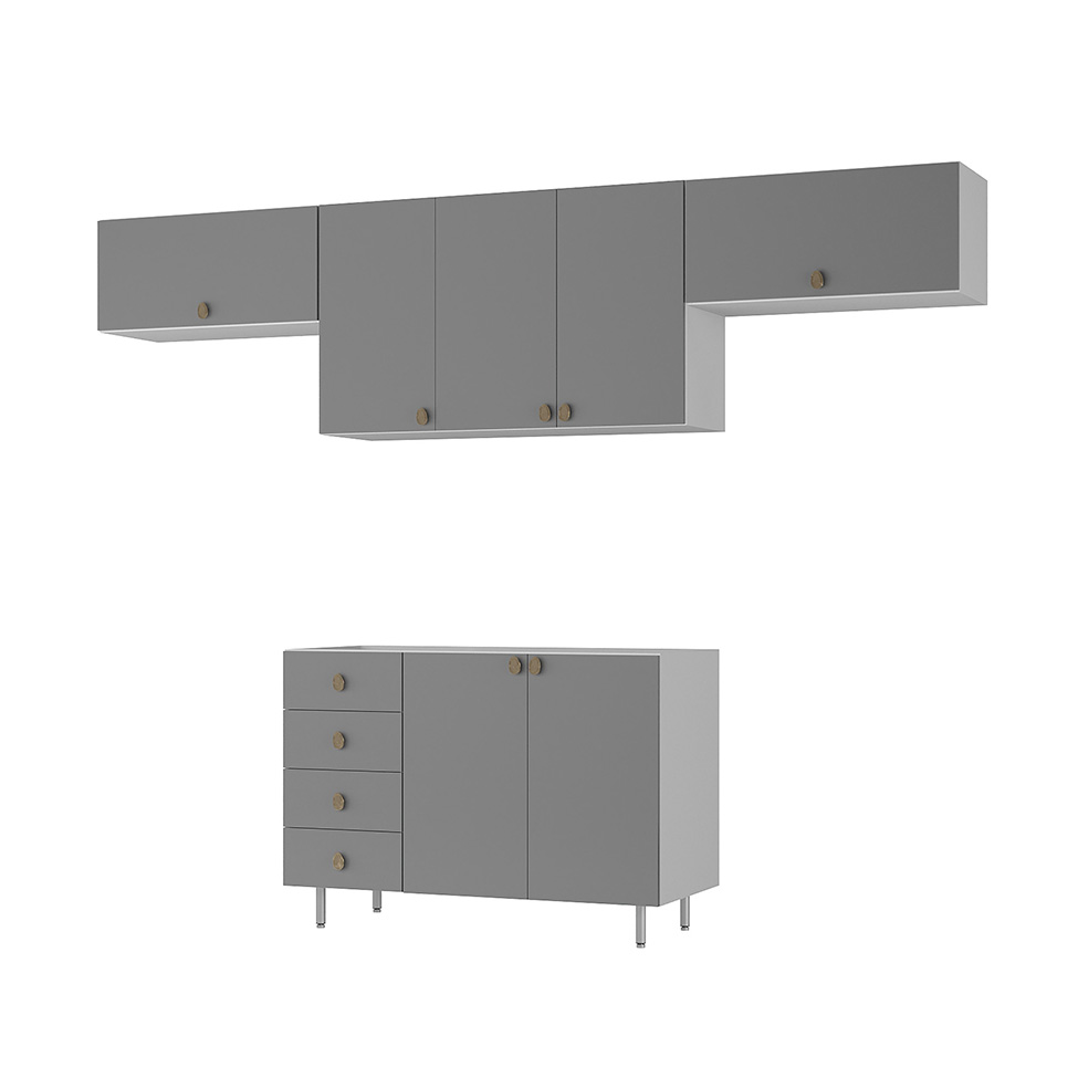 Cozinha Compacta Maranello 100% MDF 7 Portas 4 Gavetas Cinza