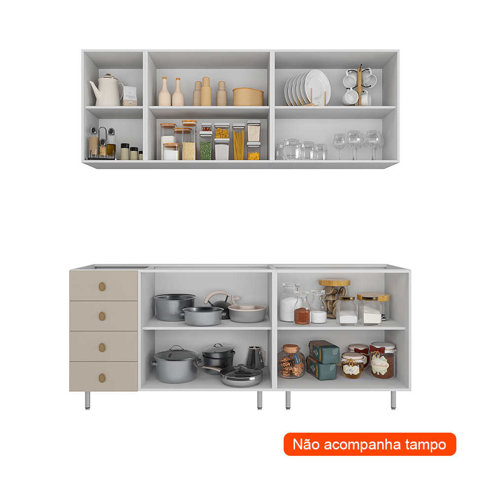 Cozinha Compacta Maranello 100% MDF 9 Portas 4 Gavetas Bege