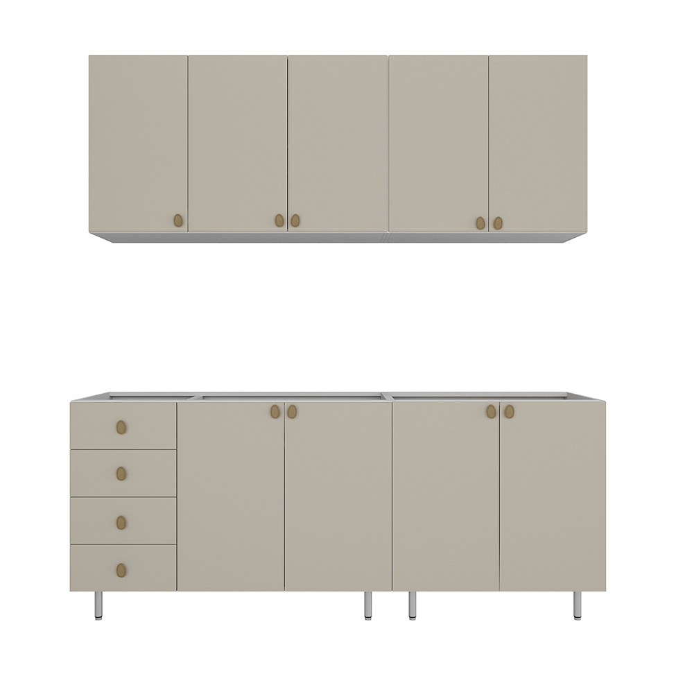 Cozinha Compacta Maranello 100% MDF 9 Portas 4 Gavetas Bege