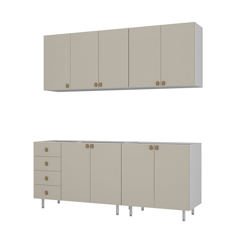 Cozinha Compacta Maranello 100% MDF 9 Portas 4 Gavetas Bege