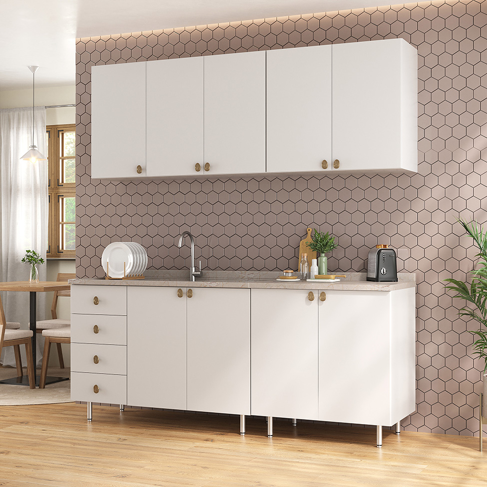 Cozinha Compacta Maranello 100% MDF 9 Portas 4 Gavetas Branco