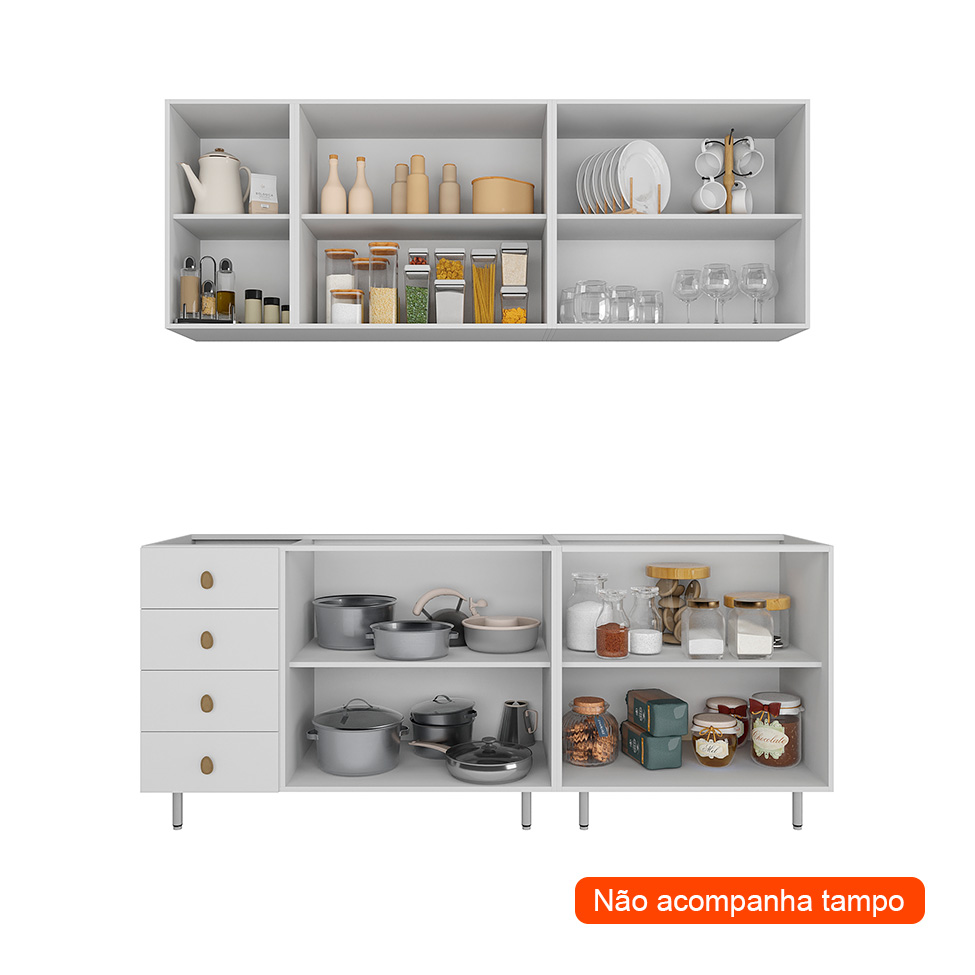 Cozinha Compacta Maranello 100% MDF 9 Portas 4 Gavetas Branco