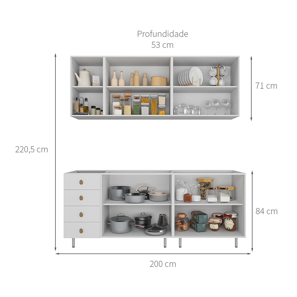 Cozinha Compacta Maranello 100% MDF 9 Portas 4 Gavetas Branco