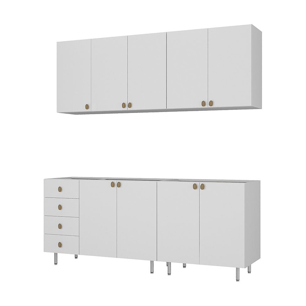 Cozinha Compacta Maranello 100% MDF 9 Portas 4 Gavetas Branco