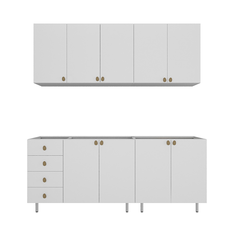 Cozinha Compacta Maranello 100% MDF 9 Portas 4 Gavetas Branco