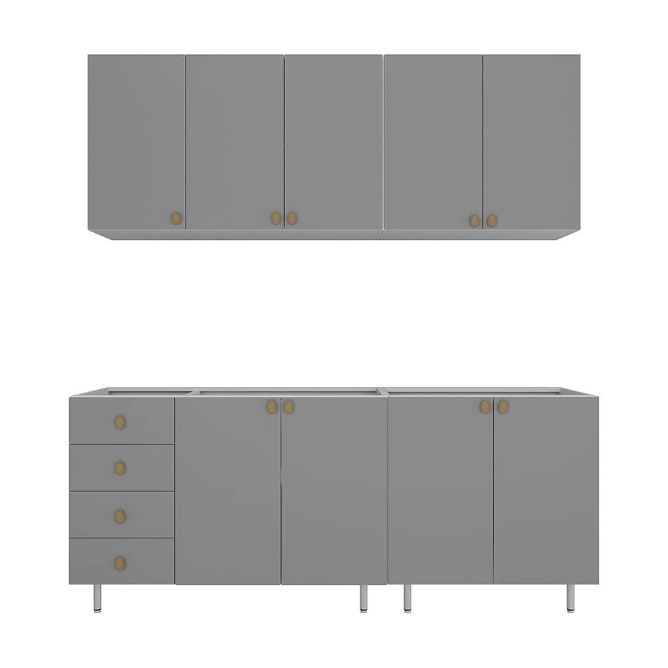 Cozinha Compacta Maranello 100% MDF 9 Portas 4 Gavetas Cinza