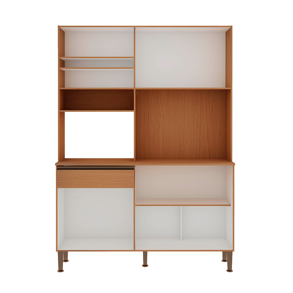 Cozinha Compacta Marina 100% MDF 5 Portas 1 Gaveta Freijó e Off White