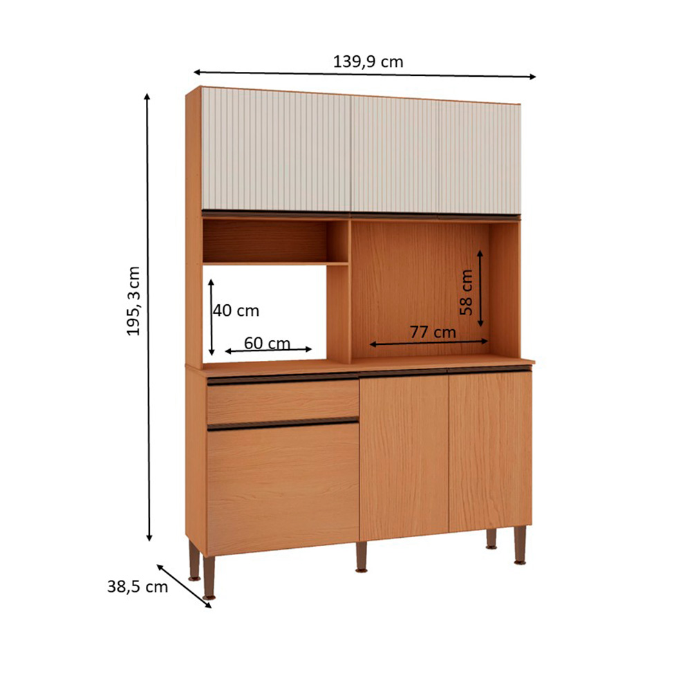 Cozinha Compacta Marina 100% MDF 5 Portas 1 Gaveta Freijó e Off White