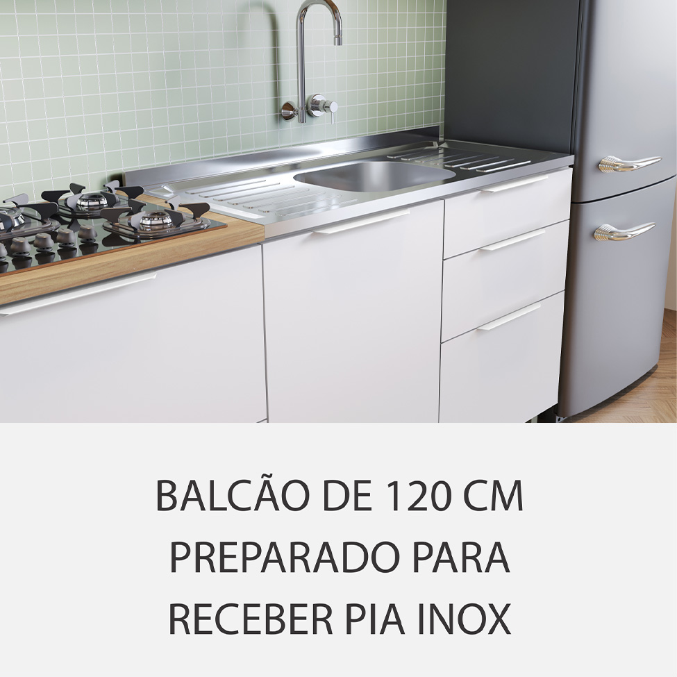 Cozinha Compacta Marquesa 100% MDF 4 Portas 4 Gavetas Branca e Nature