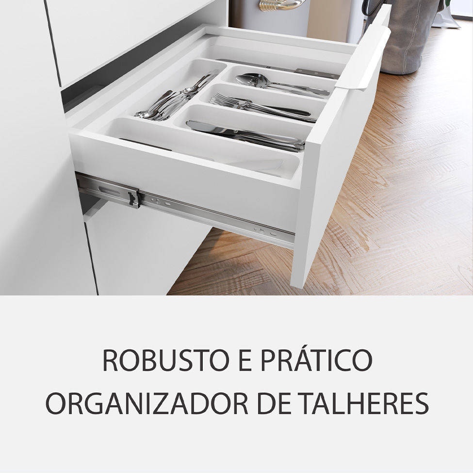 Cozinha Compacta Marquesa 100% MDF 4 Portas 4 Gavetas Branca e Nature