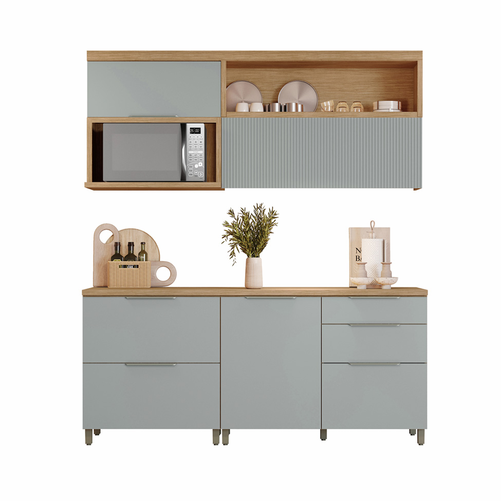 Cozinha Compacta Marquesa 100% MDF 4 Portas 4 Gavetas Verde e Nature