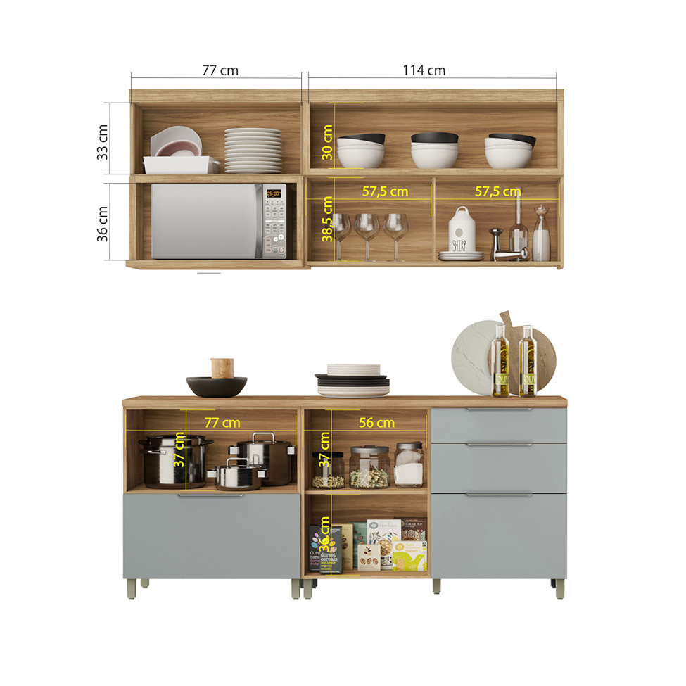 Cozinha Compacta Marquesa 100% MDF 4 Portas 4 Gavetas Verde e Nature