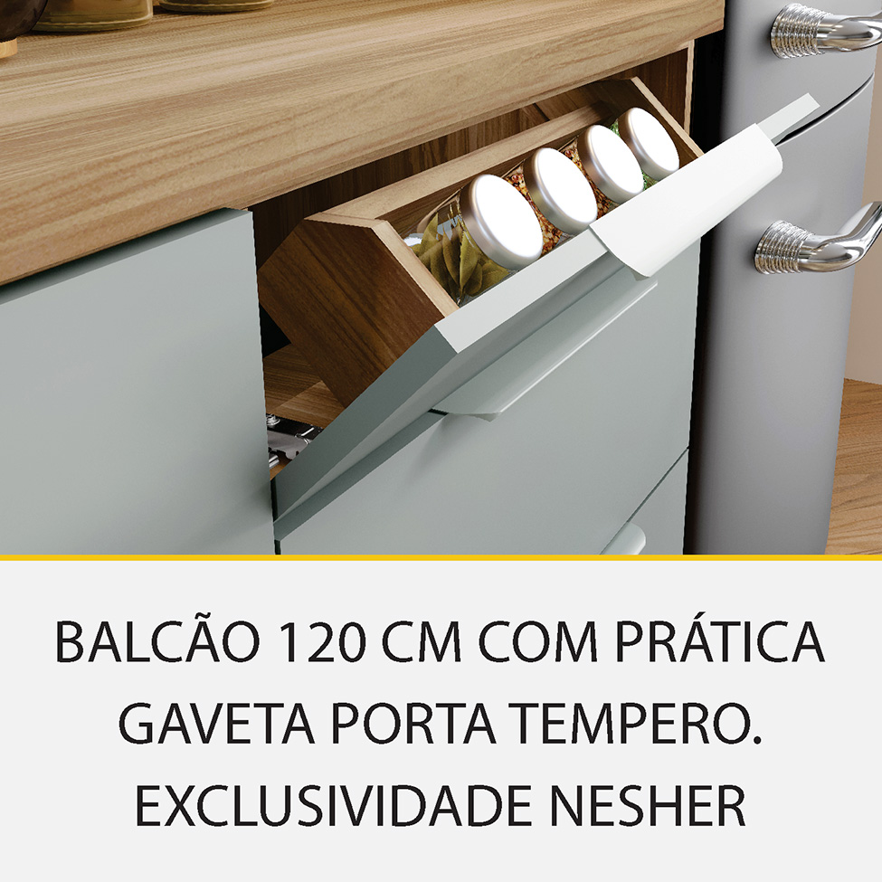 Cozinha Compacta Marquesa 100% MDF 4 Portas 4 Gavetas Verde e Nature