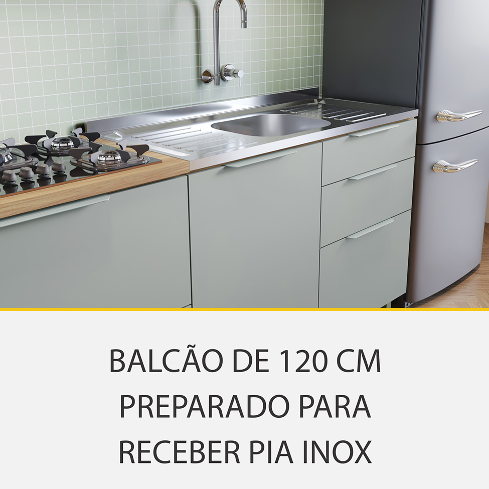 Cozinha Compacta Marquesa 100% MDF 4 Portas 4 Gavetas Verde e Nature
