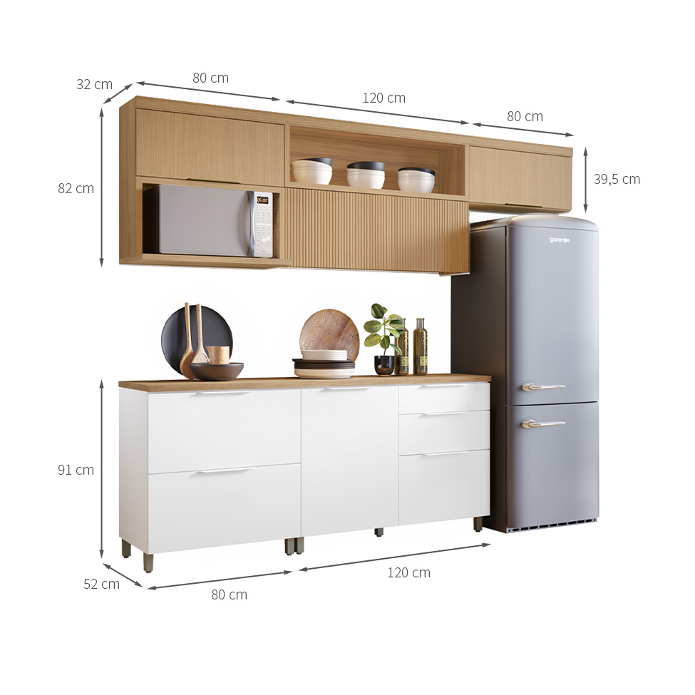Cozinha Compacta Marquesa 100% MDF 5 Portas 4 Gavetas Branca e Nature
