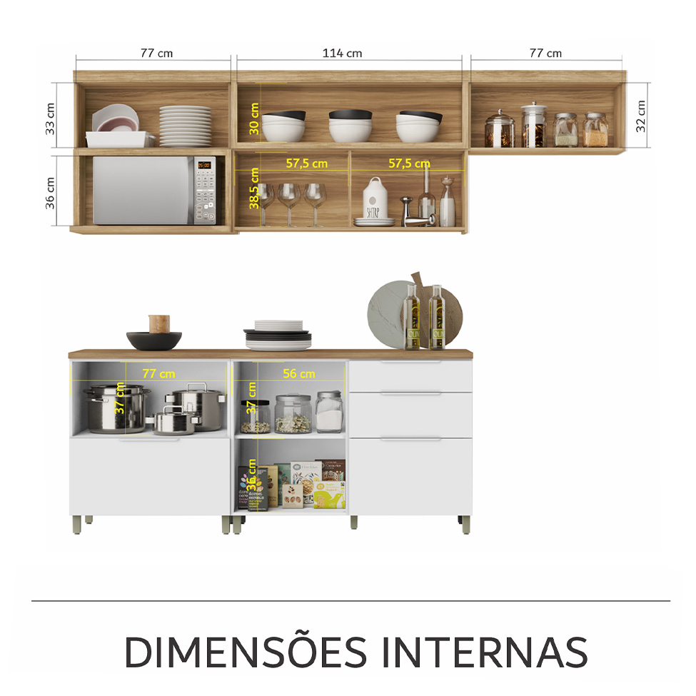 Cozinha Compacta Marquesa 100% MDF 5 Portas 4 Gavetas Branca e Nature