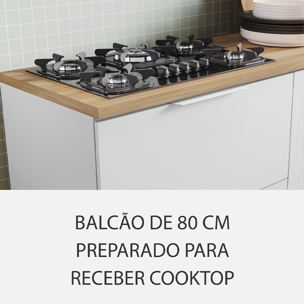 Cozinha Compacta Marquesa 100% MDF 5 Portas 4 Gavetas Branca e Nature