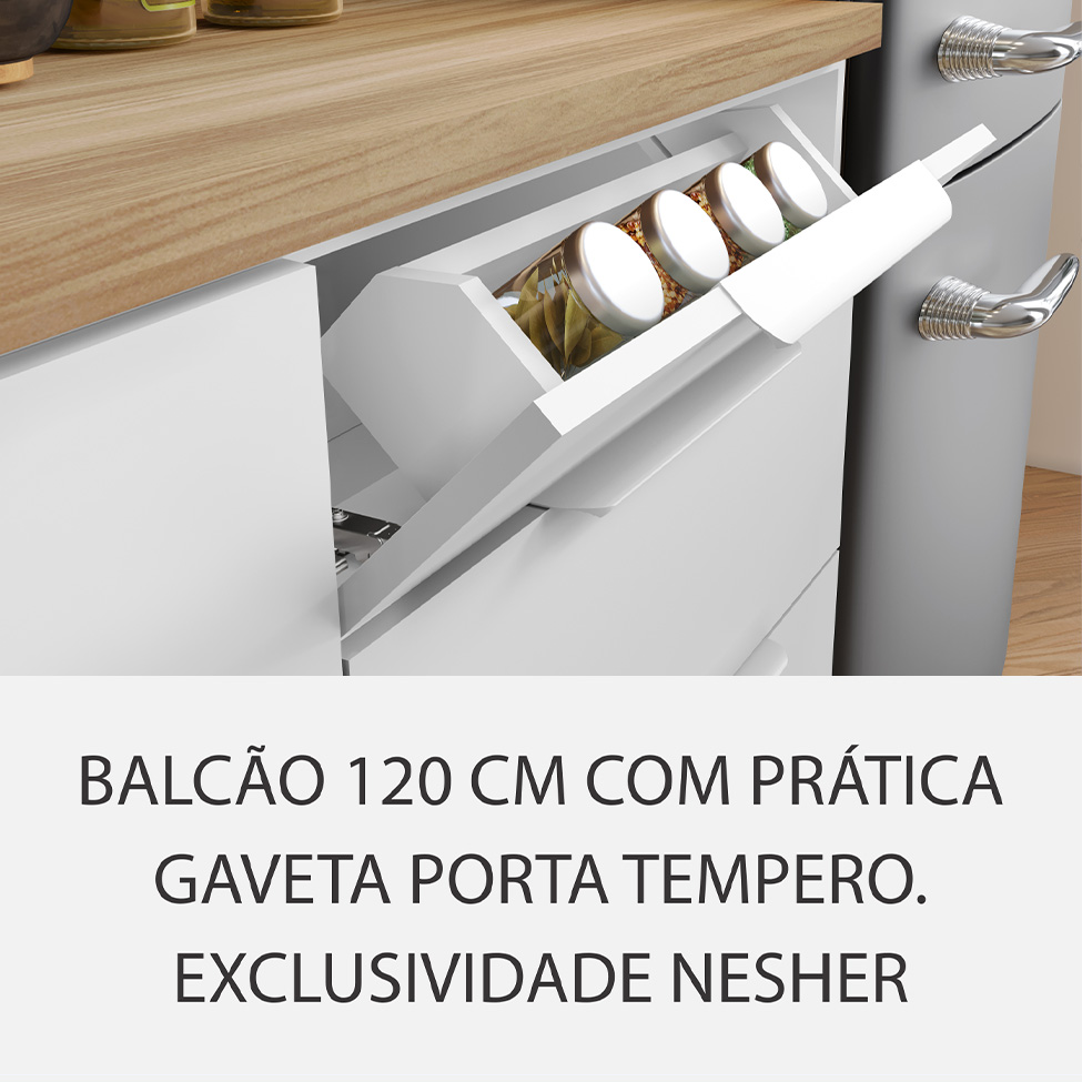Cozinha Compacta Marquesa 100% MDF 5 Portas 4 Gavetas Branca e Nature