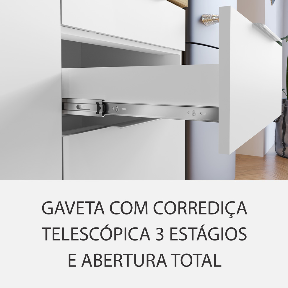 Cozinha Compacta Marquesa 100% MDF 5 Portas 4 Gavetas Branca e Nature