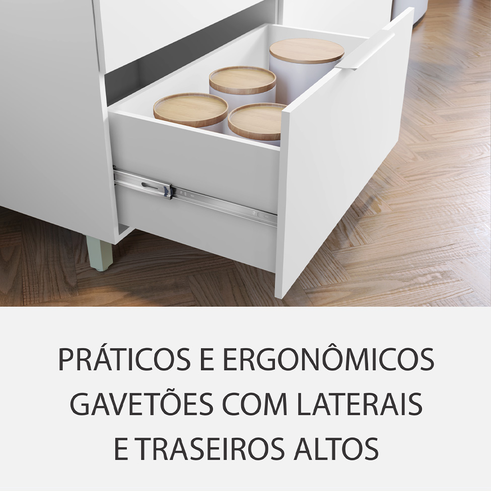 Cozinha Compacta Marquesa 100% MDF 5 Portas 4 Gavetas Branca e Nature