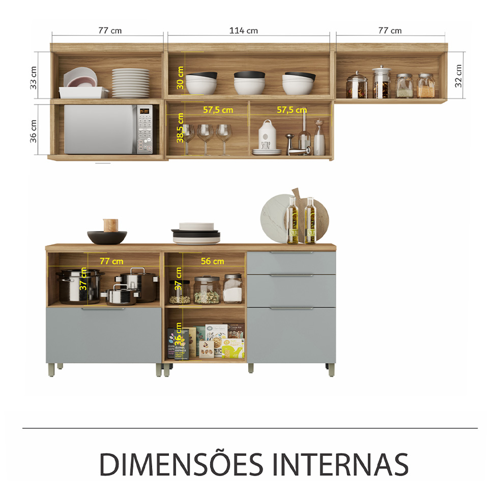 Cozinha Compacta Marquesa 100% MDF 5 Portas 4 Gavetas Nature e Verde