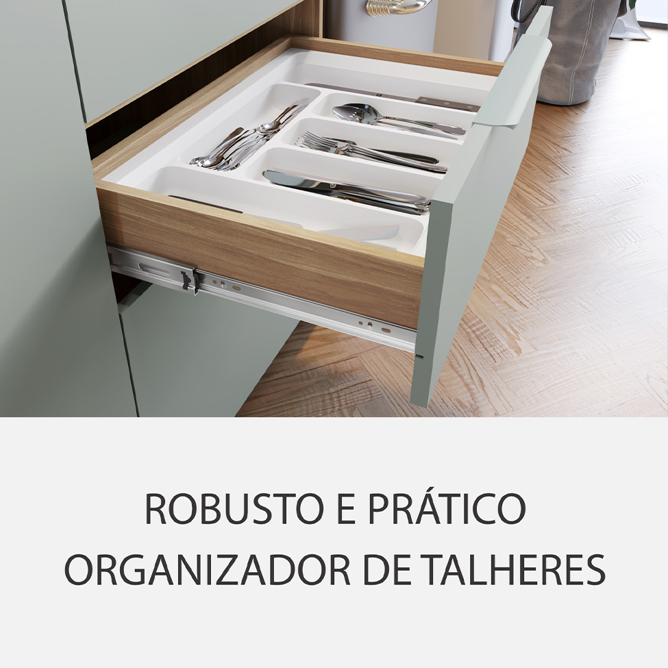 Cozinha Compacta Marquesa 100% MDF 5 Portas 4 Gavetas Nature e Verde