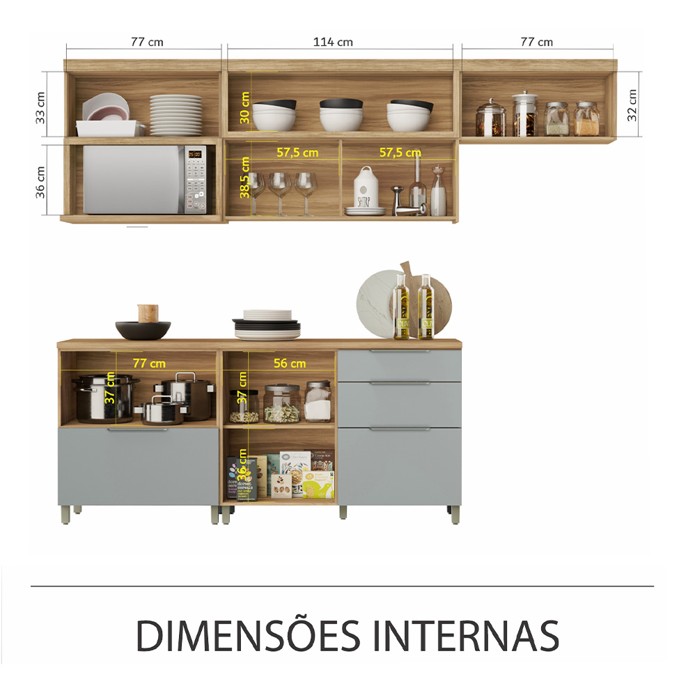 Cozinha Compacta Marquesa 100% MDF 5 Portas 4 Gavetas Verde e Nature