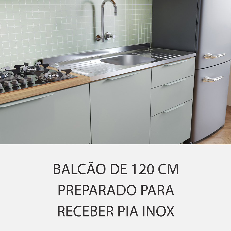 Cozinha Compacta Marquesa 100% MDF 5 Portas 4 Gavetas Verde e Nature