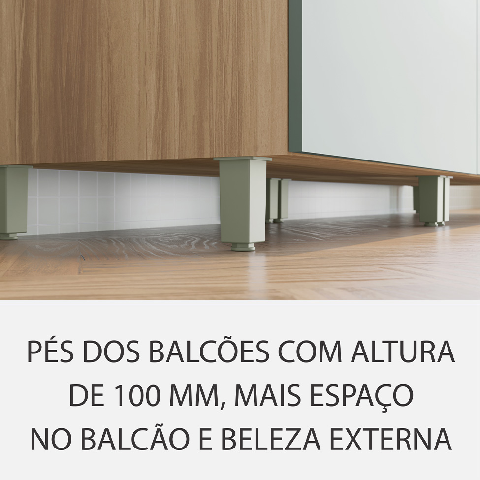 Cozinha Compacta Marquesa 100% MDF 5 Portas 4 Gavetas Verde e Nature