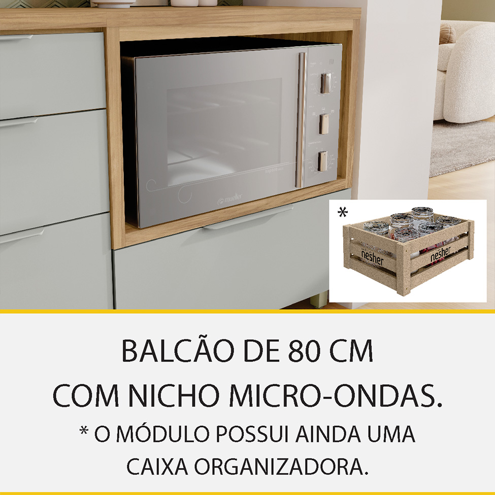 Cozinha Compacta Marquesa I 100% MDF 5 Portas 6 Gavetas Verde e Nature