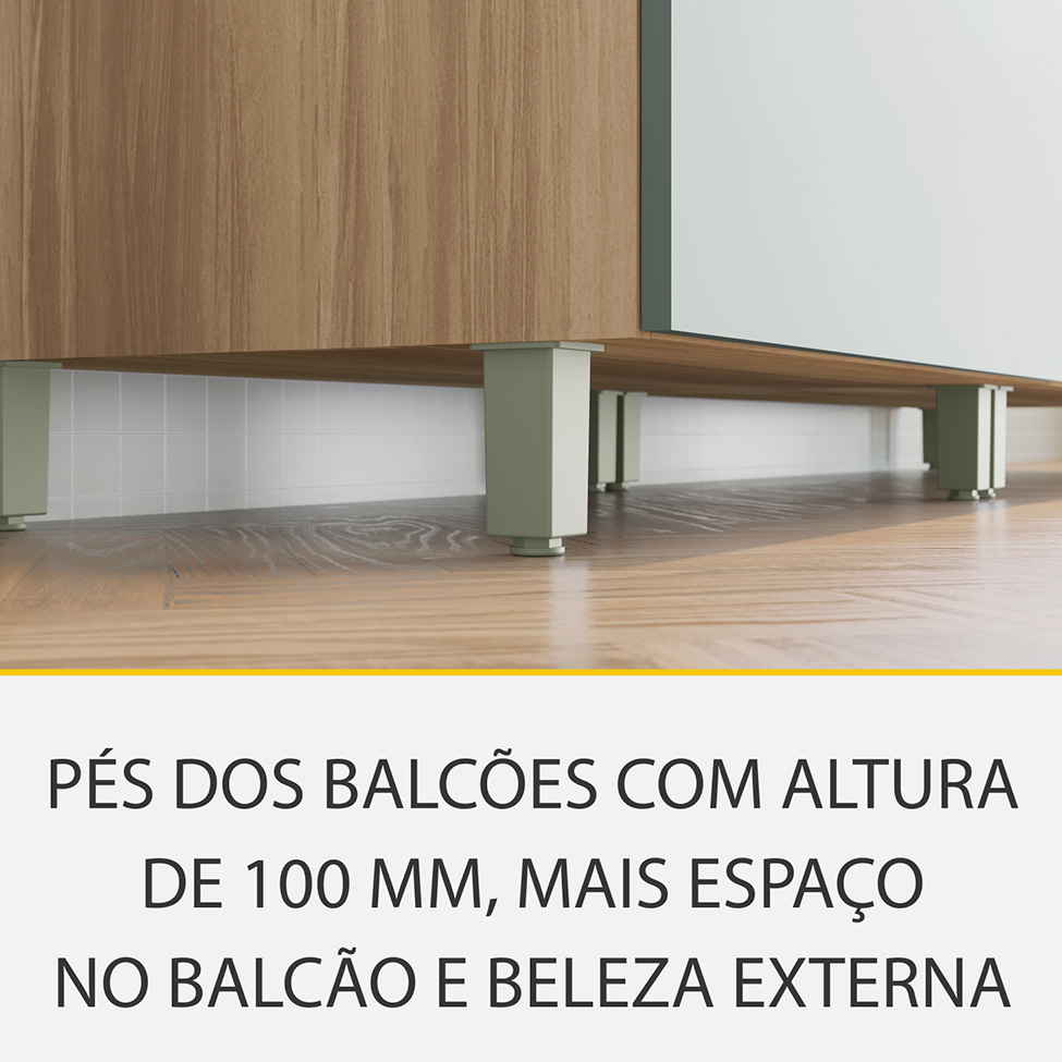 Cozinha Compacta Marquesa I 100% MDF 5 Portas 6 Gavetas Verde e Nature