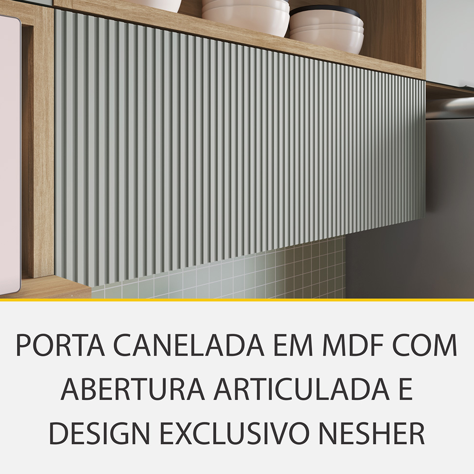 Cozinha Compacta Marquesa I 100% MDF 5 Portas 6 Gavetas Verde e Nature